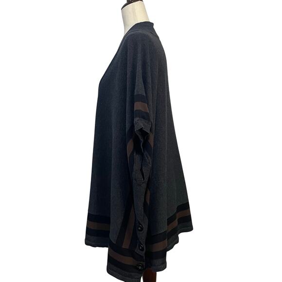 Hinge | Nordstrom Poncho Sweater Oversized V-Neck Boho Top Charcoal Brown XS / S - Picture 5 of 16
